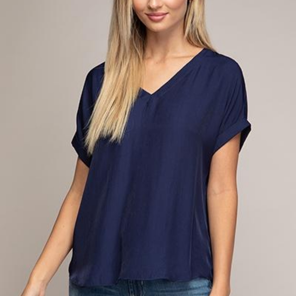 Rolled Short Sleeve Blouse